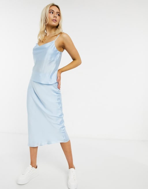 Miss Selfridge satin cowl neck cami top in ice blue