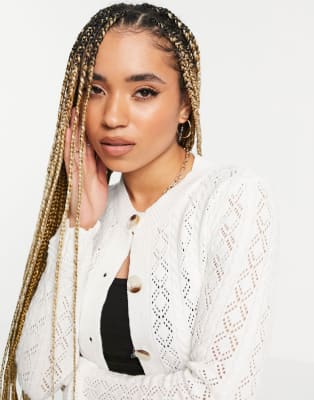 Missguided – Biały zestaw ażurowy: top na ramiączkach i kardigan