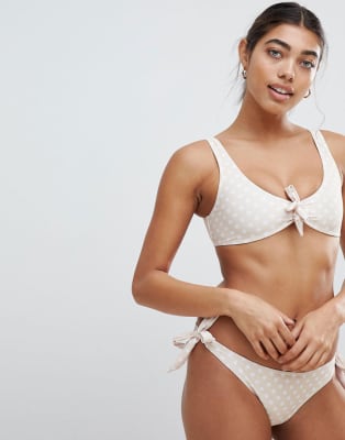 Missguided - Bikini à pois avec liens à nouer 