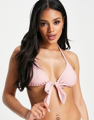 Missguided bikini top with thick tie side in rose
