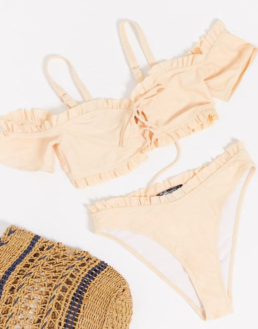 Missguided - Bikiniset met ruches in perzikkleur