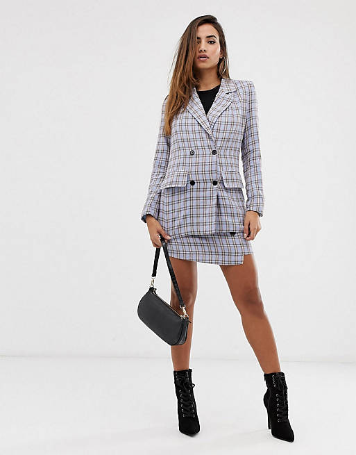 Missguided blazer & skirt in blue check two-piece | ASOS