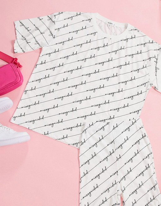Missguided co-ord oversized t-shirt with script print in white