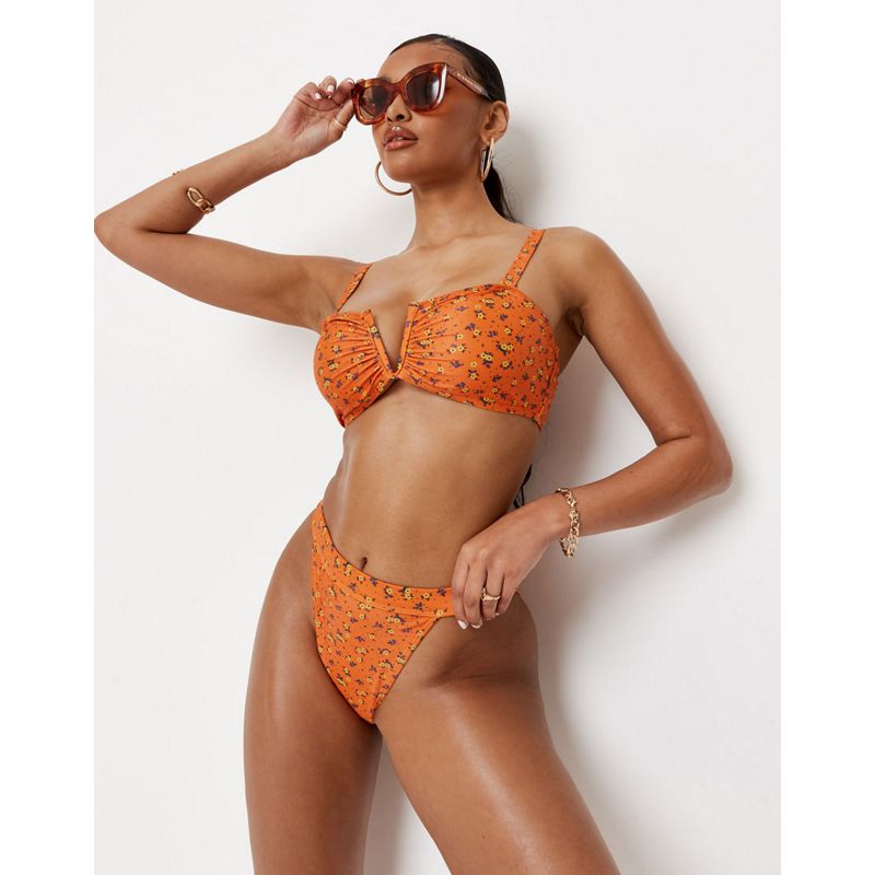 Costumi e Moda mare xJWTV Missguided - Coordinato bikini arancione con stampa a fiorellini