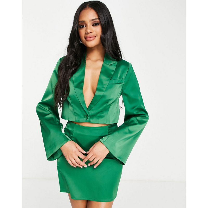 Donna jVXuv Missguided - Coordinato con blazer e minigonna in raso color smeraldo