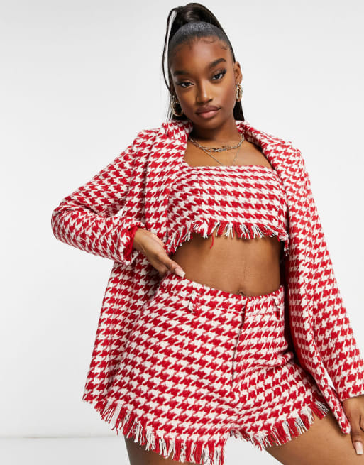 Missguided - Coordinato in tessuto bouclé, colore rosso