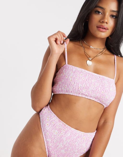 Missguided crinkle bikini set in pink