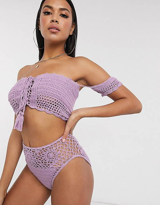Missguided crochet bikini set in lilac