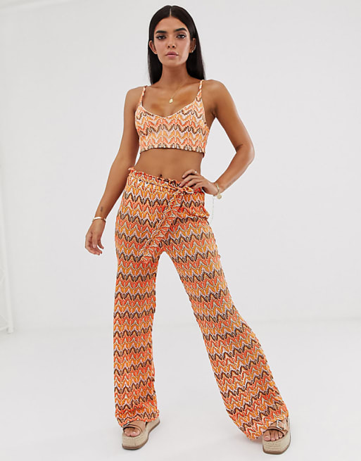 Missguided crop top & pants two-piece in chevron print | ASOS