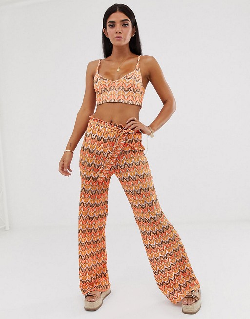 Missguided crop top & trousers co-ord in chevron print