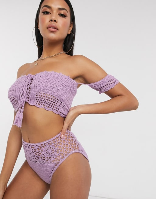 Missguided - Ensemble bikini crocheté - Lilas