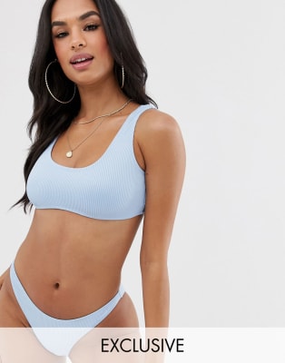 zeemijl Uitgebreid Master diploma Missguided - Geribbelde bikini met hoog uitgesneden broekje in blauw | ASOS