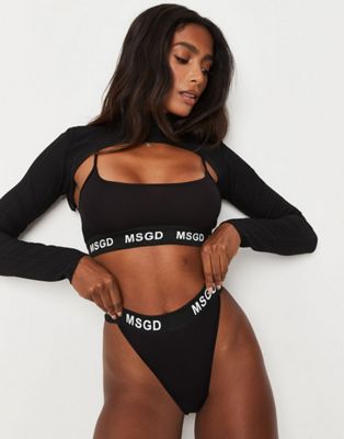 Missguided jersey thong with logo band in black