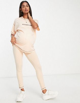 Missguided Maternity co-ord contrast stitch legging and t-shirt in rose