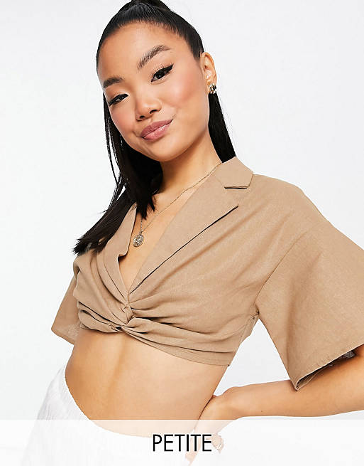 Missguided Petite crop top & trouser co-ord in brown