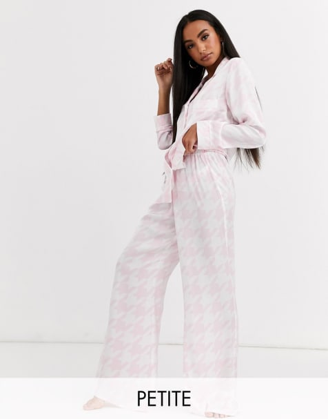 Missguided Petite – Pyjama--Set mit Hahnentrittmuster in Rosa