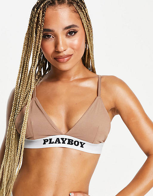 Missguided Playboy bra & brief co-ord in brown