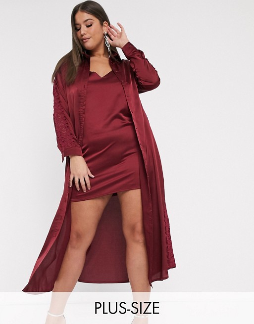 Missguided plus satin co-ord in burgundy