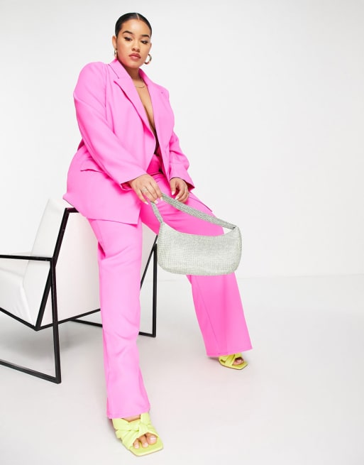 Hot Pink Blazer Trouser Suit for Women, Pink Pantsuit for Women, 3