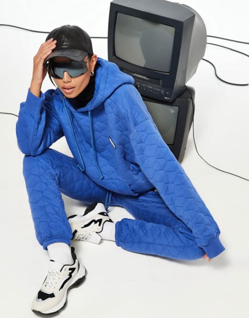 Missguided quilted hoodie and sweatpants set in cobalt ASOS