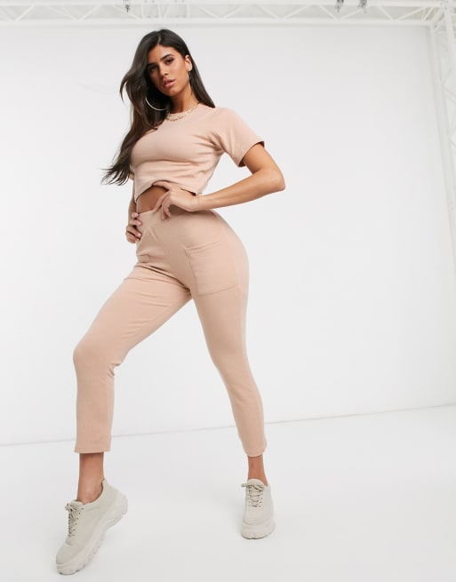 Missguided ribbed co ord in blush