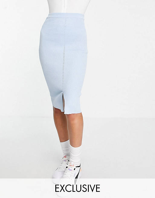 Missguided co-ord ribbed midi skirt in blue