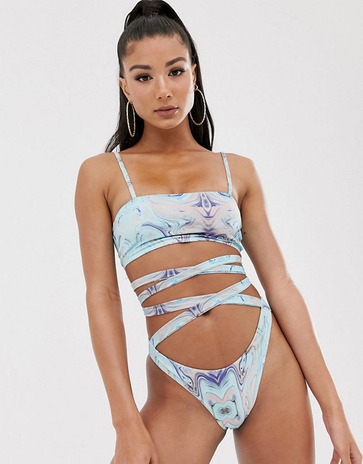 Missguided square neck bikini set in swirl print