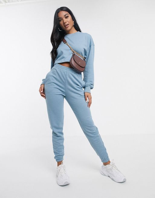 Missguided co-ord oversized jogger with butterfly graphic in blue