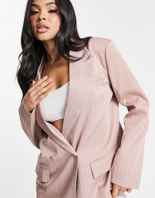 Missguided tailored trousers and blazer co-ord in pink pinstripe