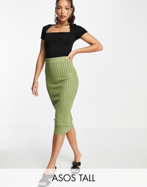 Missguided Tall co-ord cable knit skirt in khaki