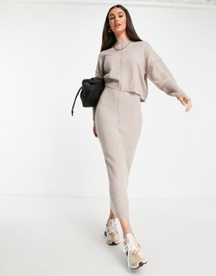 Missguided Tall co-ord seam front jumper and skirt in stone
