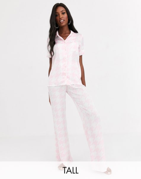 Missguided Tall – Pyjama in Rosa mit Hahnentrittmuster