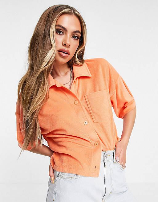 Missguided towelling shirt & short co-ord in orange