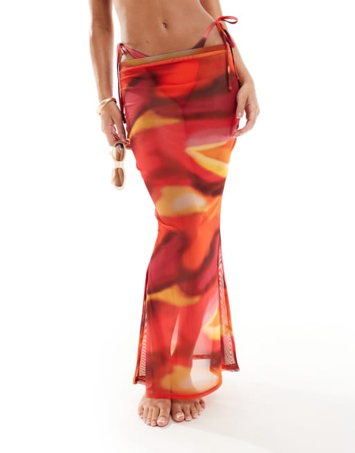Missy Empire - Co-ord set met bikini, strandrok en jurk in oranje ombre