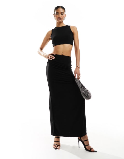 Missy Empire - Ensemble crop top à encolure nageur et jupe longue - noir