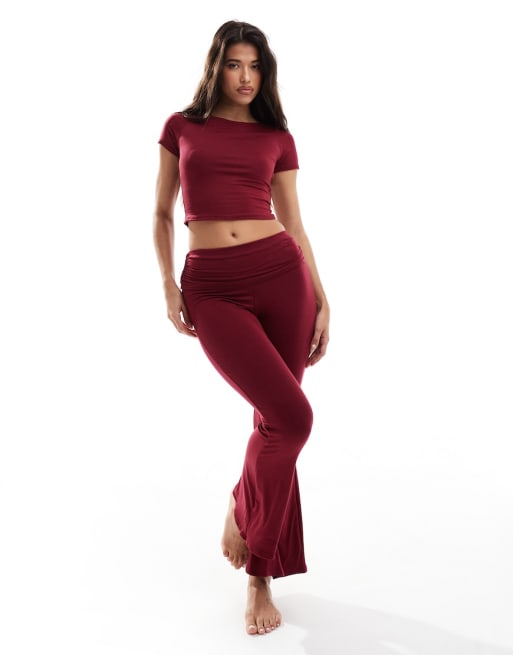 Missy Empire exclusive fitted t-shirt and folded waist flared pants set