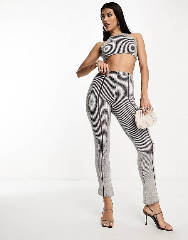 Missyempire - contrast knitted crop top and trouser co-ord in ecru