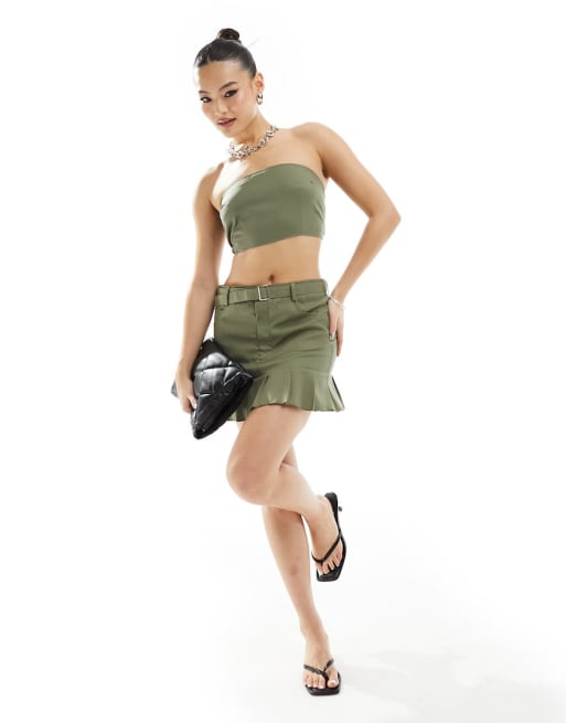 Missyempire - Coordinato con top a fascia e minigonna kaki