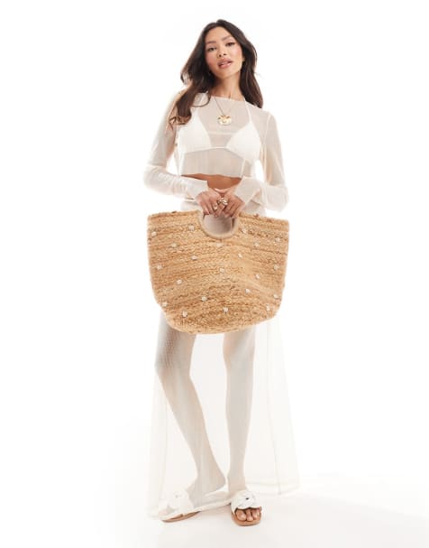 Missyempire metallic beach top and trouser co-ord in light beige - view 1