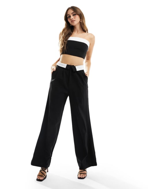 Missyempire tailored fold over bandeau top and trouser co-ord in black