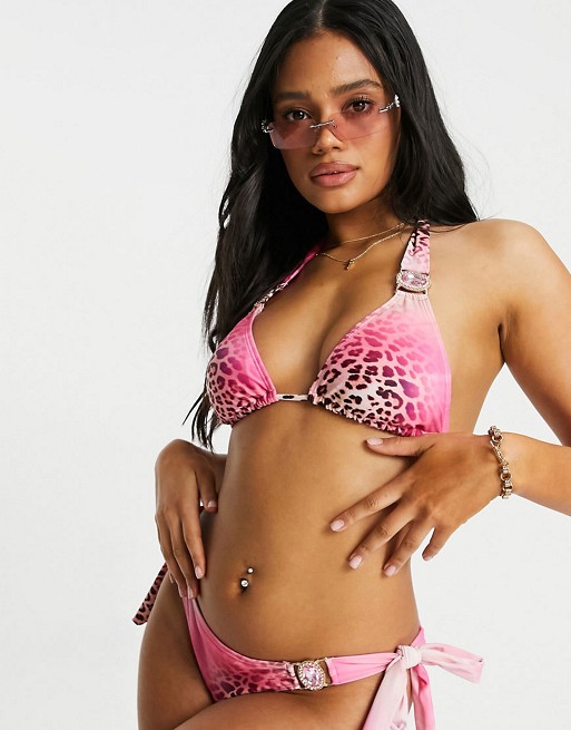 Moda Minx Amour tie up bikini bottom in pink animal print