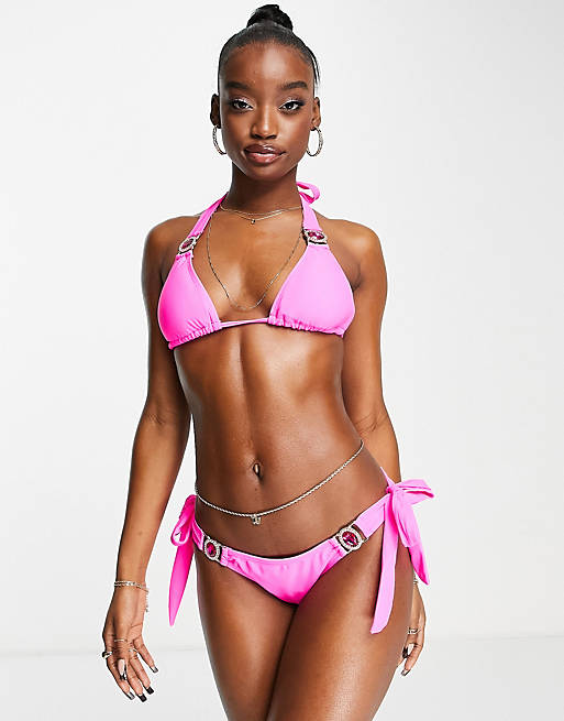 Moda Minx Amour crystal bikini top and bottom in hot pink