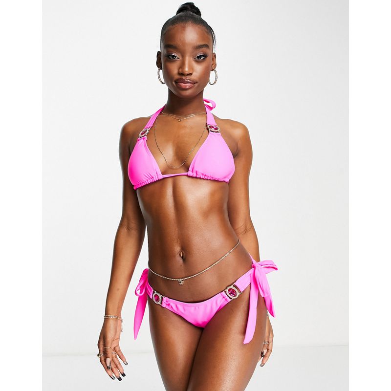 Donna Costumi e Moda mare Moda Minx - Amour - Top bikini e slip colore rosa vivo con strass