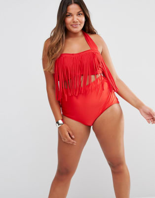 Monif C Curve Red Fringed Bikini Asos