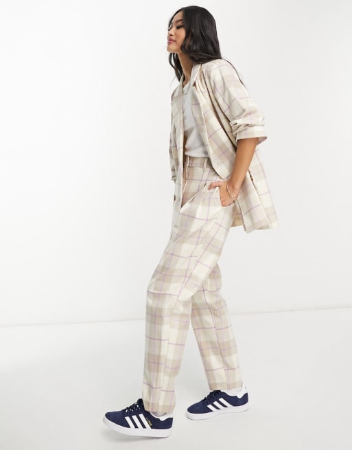 Monki blazer and tapered pants set in beige check
