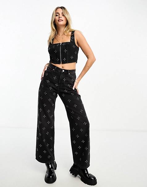 Monki co-ord denim crop top and jeans