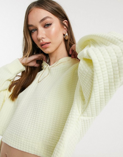 Monki Wami 3 piece co-ord waffle texture zip hoodie in yellow