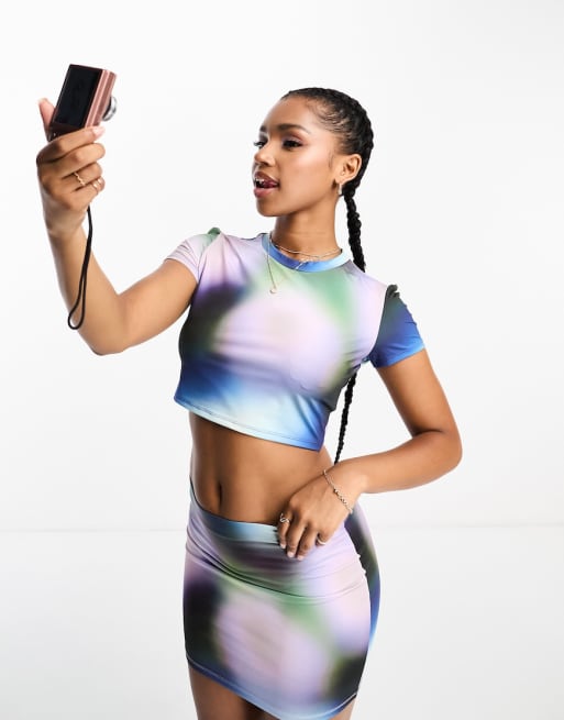 Monki co ord skirt in purple multi blurred abstract print ASOS