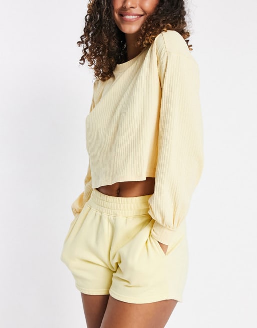 Monki - Ensemble à texture gaufrée - Jaune