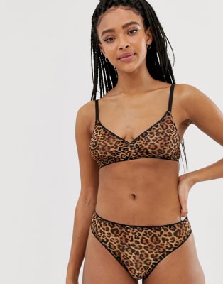 leopard print mesh bra